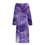 Purple Lily Flower Print Hooded Bathrobe