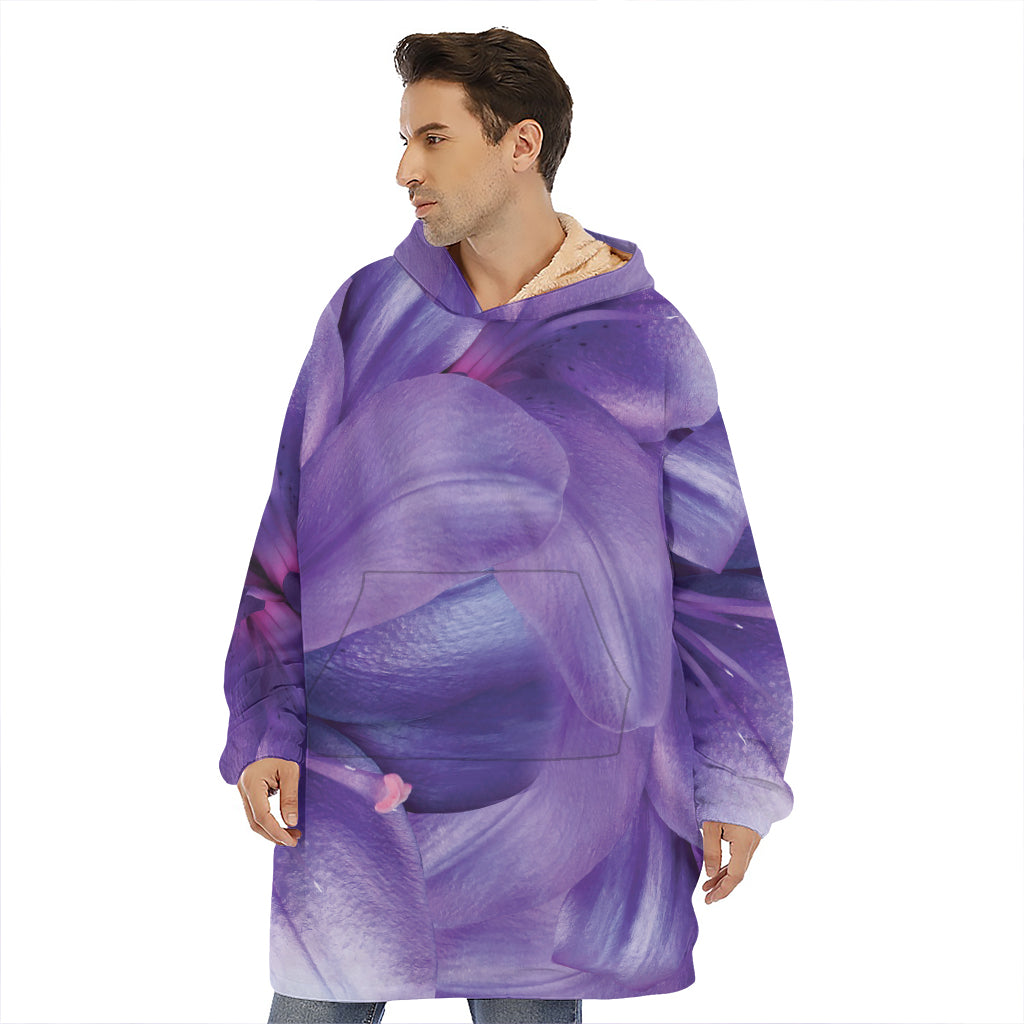 Purple Lily Flower Print Hoodie Blanket