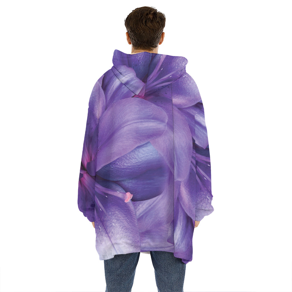 Purple Lily Flower Print Hoodie Blanket