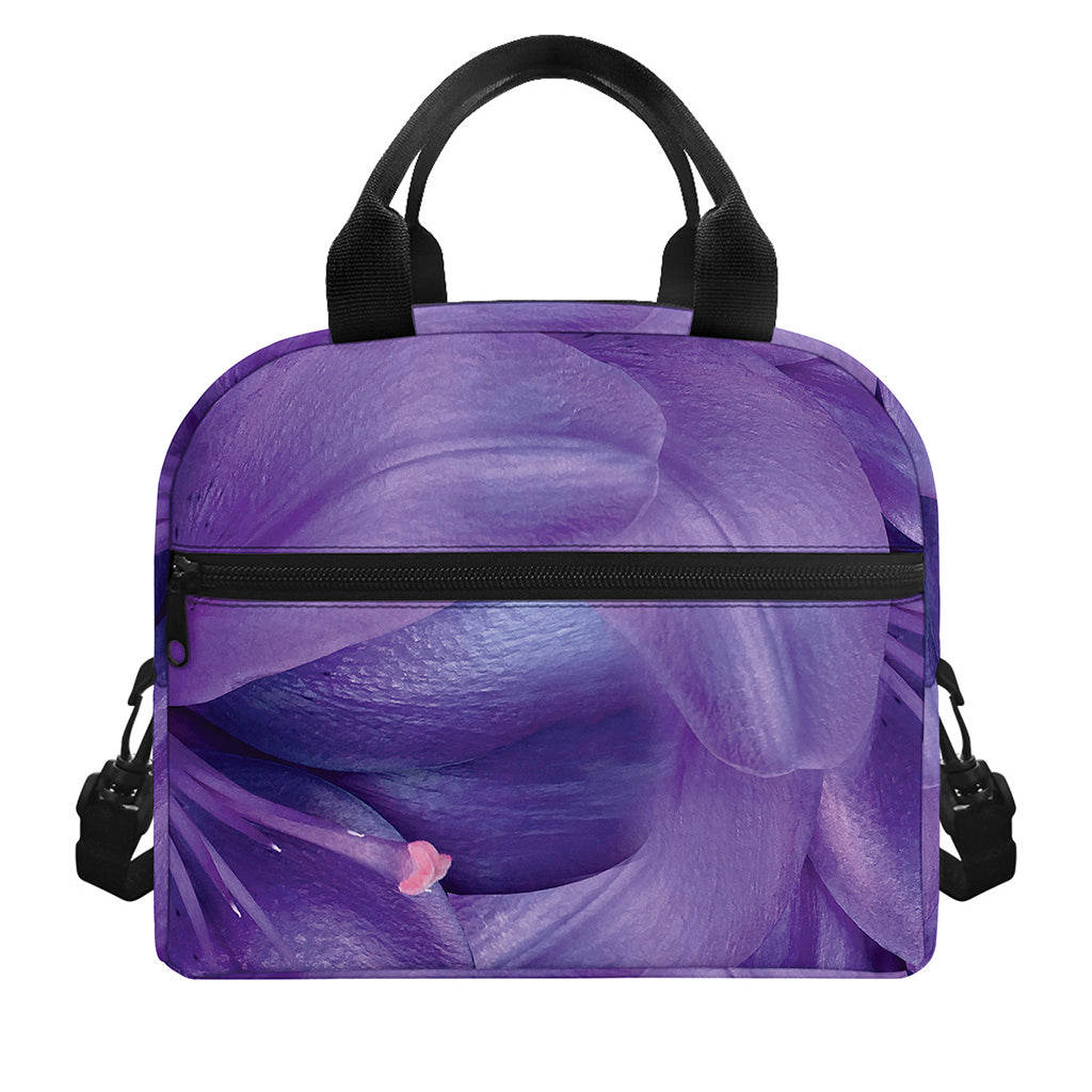 Purple Lily Flower Print Insulated Lunch Bag