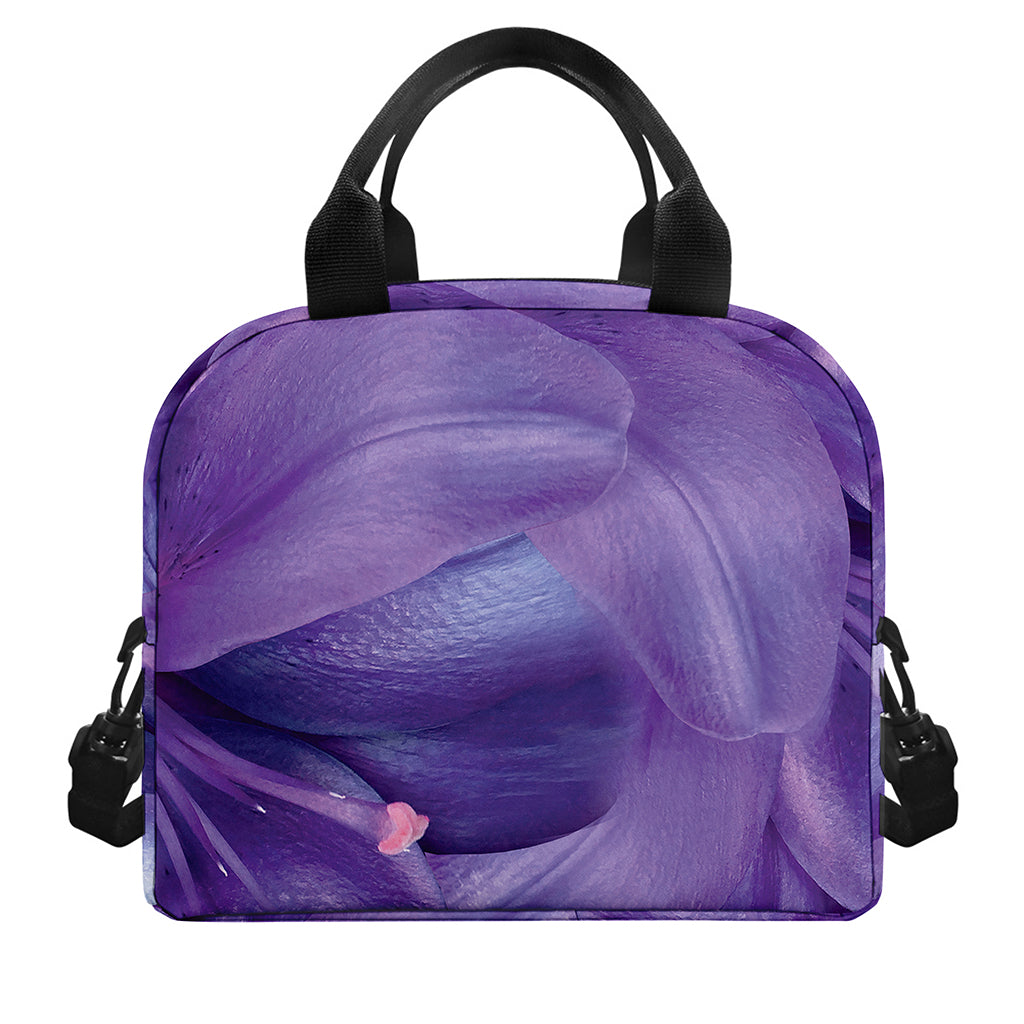 Purple Lily Flower Print Insulated Lunch Bag
