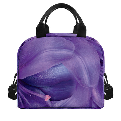 Purple Lily Flower Print Insulated Lunch Bag