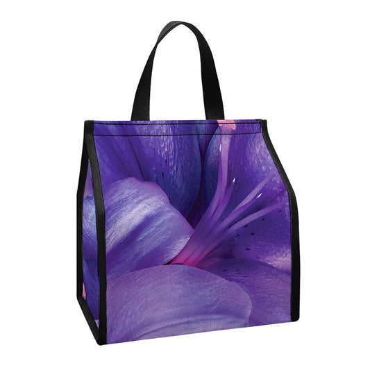 Purple Lily Flower Print Insulated Lunch Tote