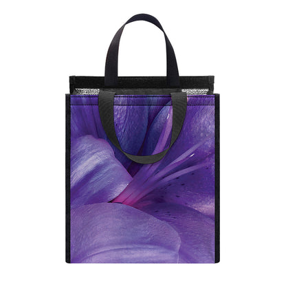 Purple Lily Flower Print Insulated Lunch Tote