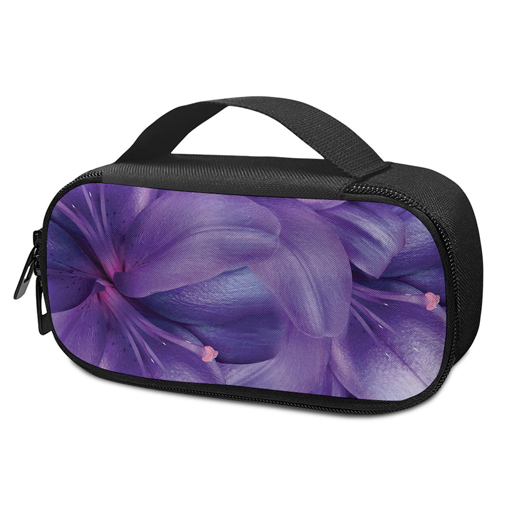 Purple Lily Flower Print Insulin Cooler Travel Case