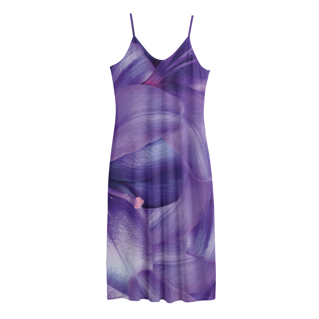 Purple Lily Flower Print Jersey Midi Cami Dress