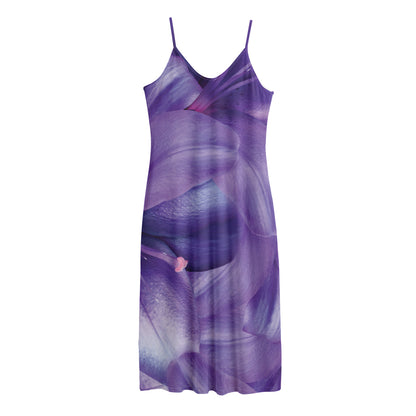 Purple Lily Flower Print Jersey Midi Cami Dress