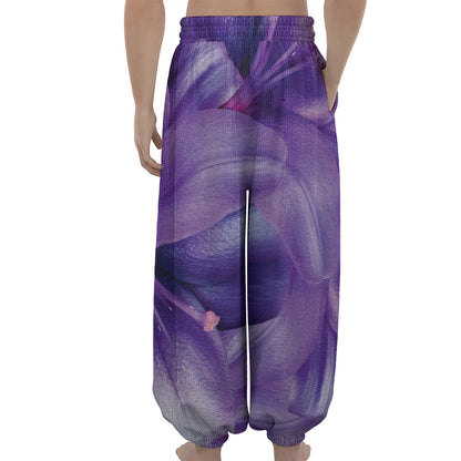 Purple Lily Flower Print Lantern Pants