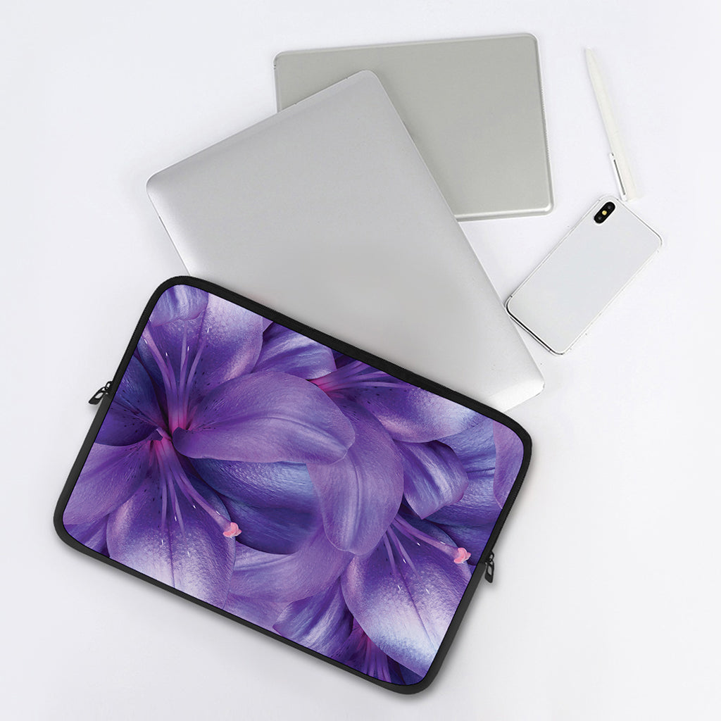 Purple Lily Flower Print Laptop Sleeve
