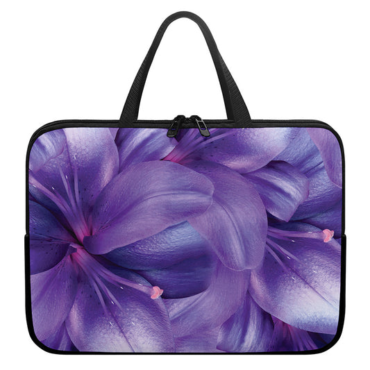 Purple Lily Flower Print Laptop Sleeve With Handle