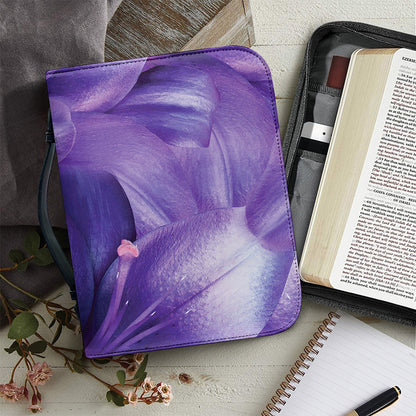 Purple Lily Flower Print Leather Bible Cover
