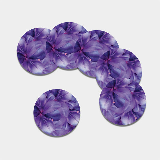 Purple Lily Flower Print Leather Coaster Set