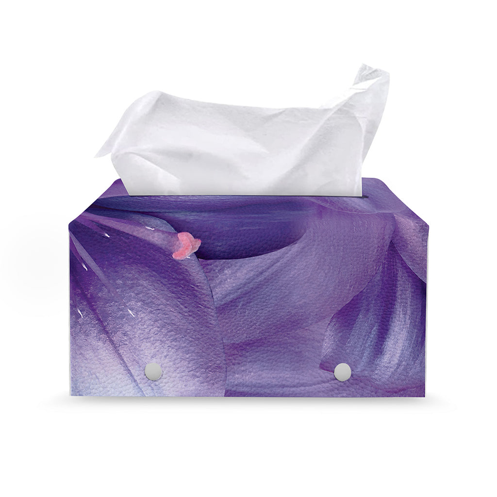 Purple Lily Flower Print Leather Tissue Box Cover