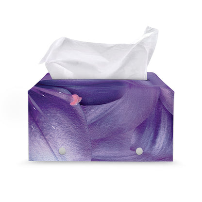 Purple Lily Flower Print Leather Tissue Box Cover