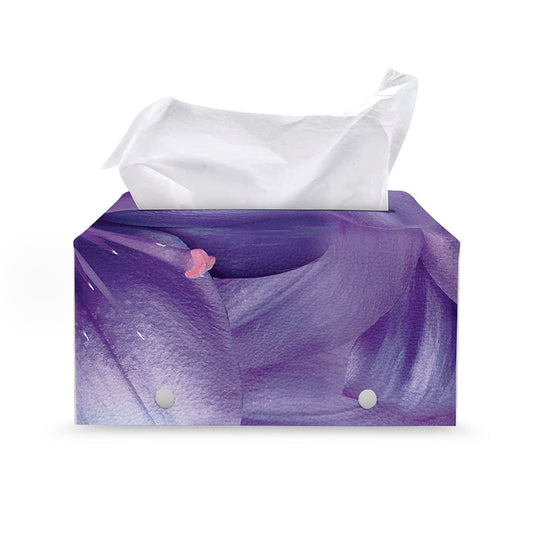 Purple Lily Flower Print Leather Tissue Box Cover