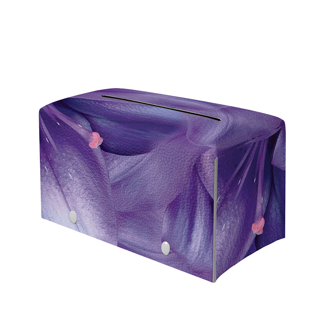 Purple Lily Flower Print Leather Tissue Box Cover
