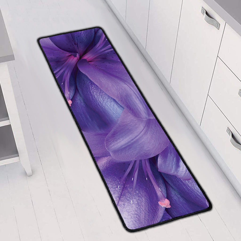 Purple Lily Flower Print Long Kitchen Mat