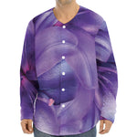 Purple Lily Flower Print Long Sleeve Baseball Jersey