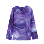 Purple Lily Flower Print Long Sleeve Short Coat