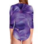 Purple Lily Flower Print Long Sleeve Swimsuit