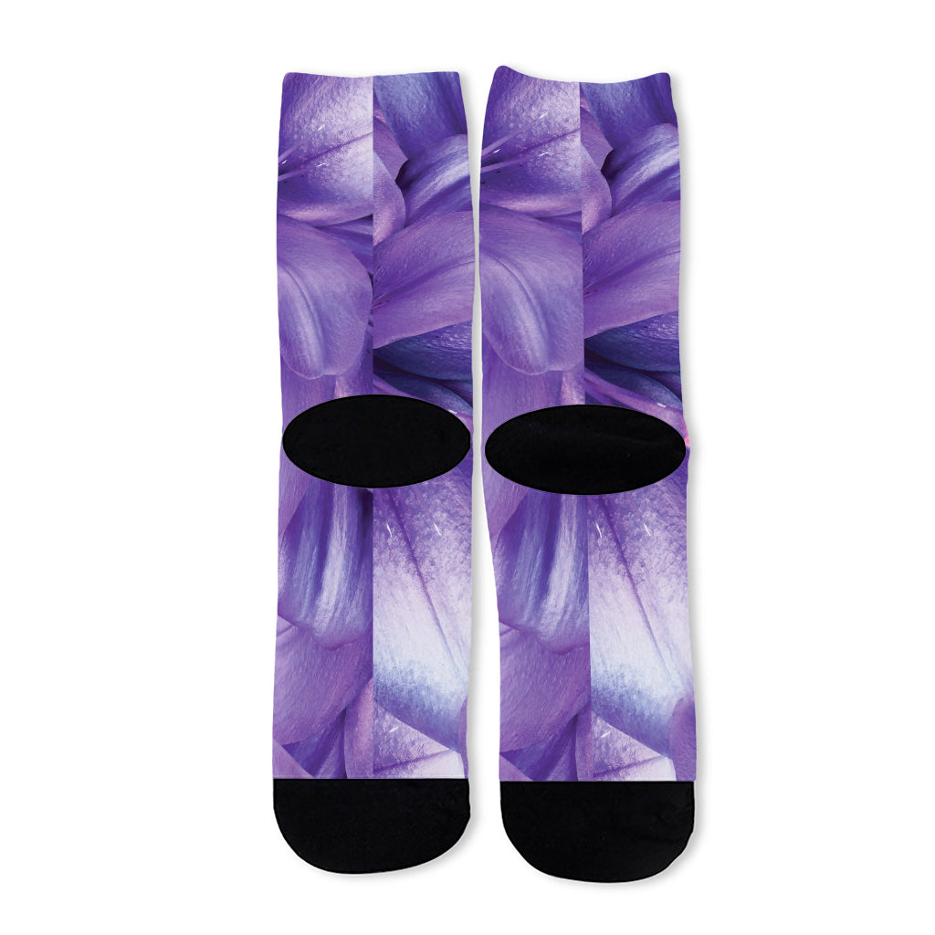 Purple Lily Flower Print Long Socks