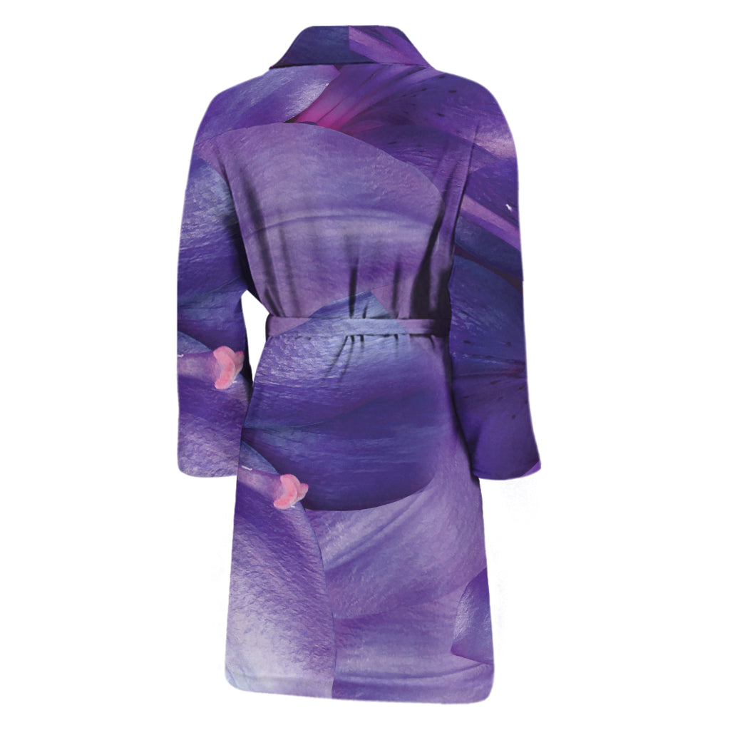 Purple Lily Flower Print Men's Bathrobe