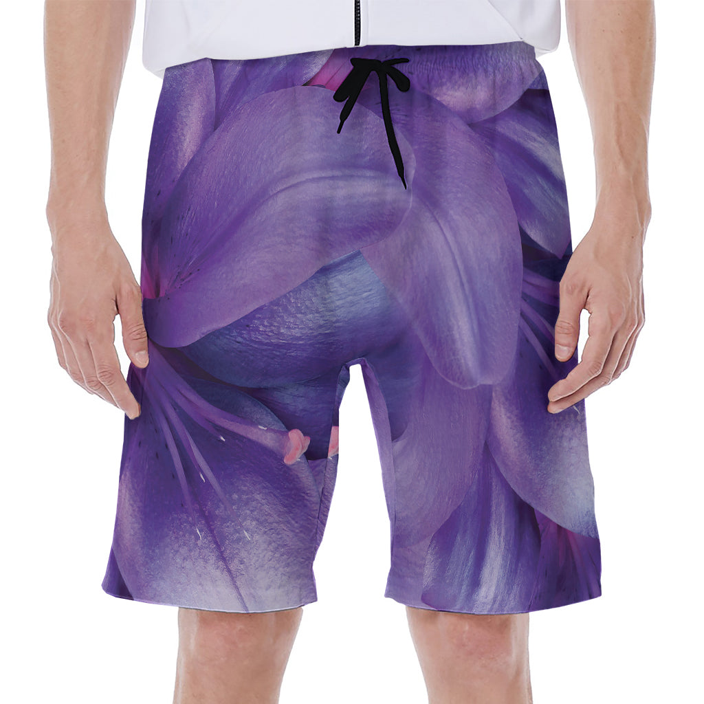 Purple Lily Flower Print Men's Beach Shorts