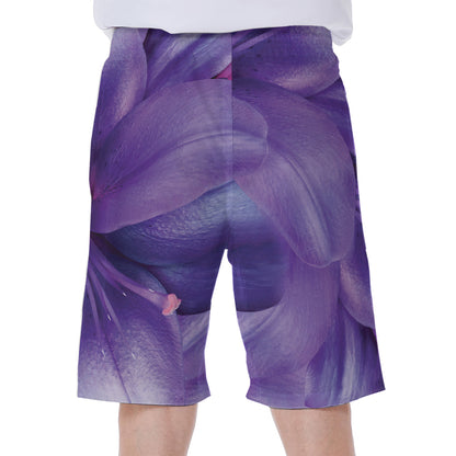 Purple Lily Flower Print Men's Beach Shorts