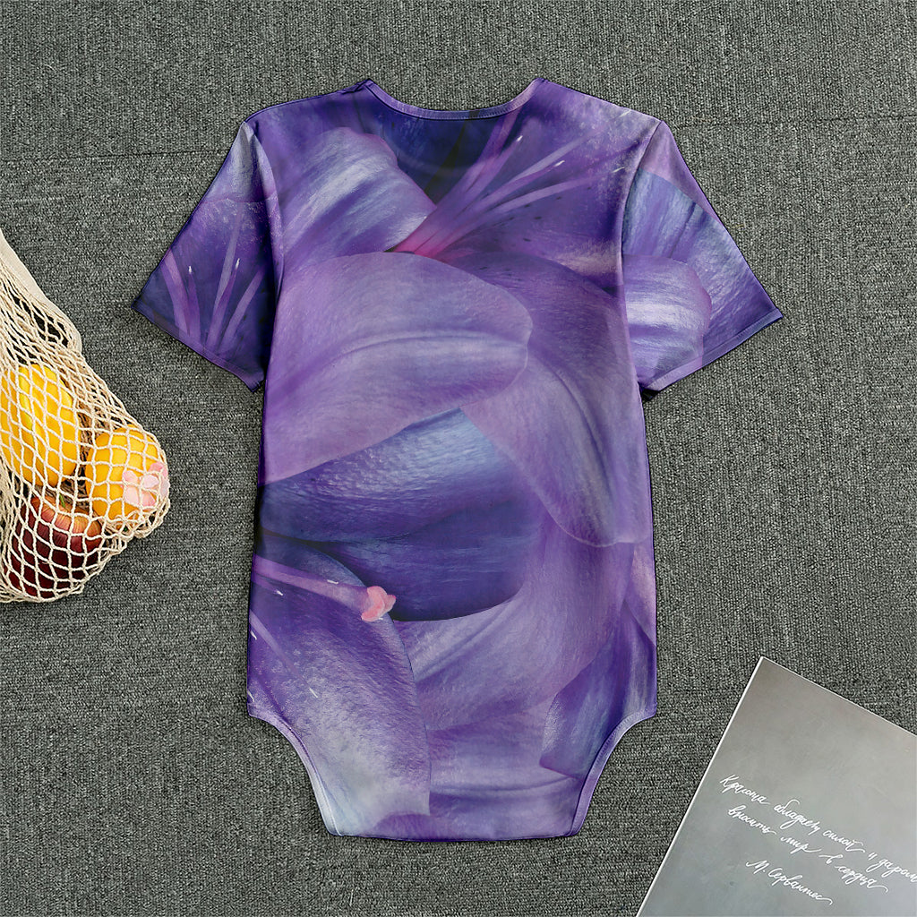 Purple Lily Flower Print Men's Bodysuit