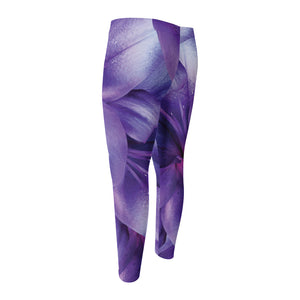 Purple Lily Flower Print Men's Compression Pants