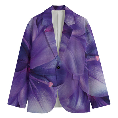 Purple Lily Flower Print Men's Cotton Blazer