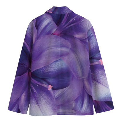 Purple Lily Flower Print Men's Cotton Blazer