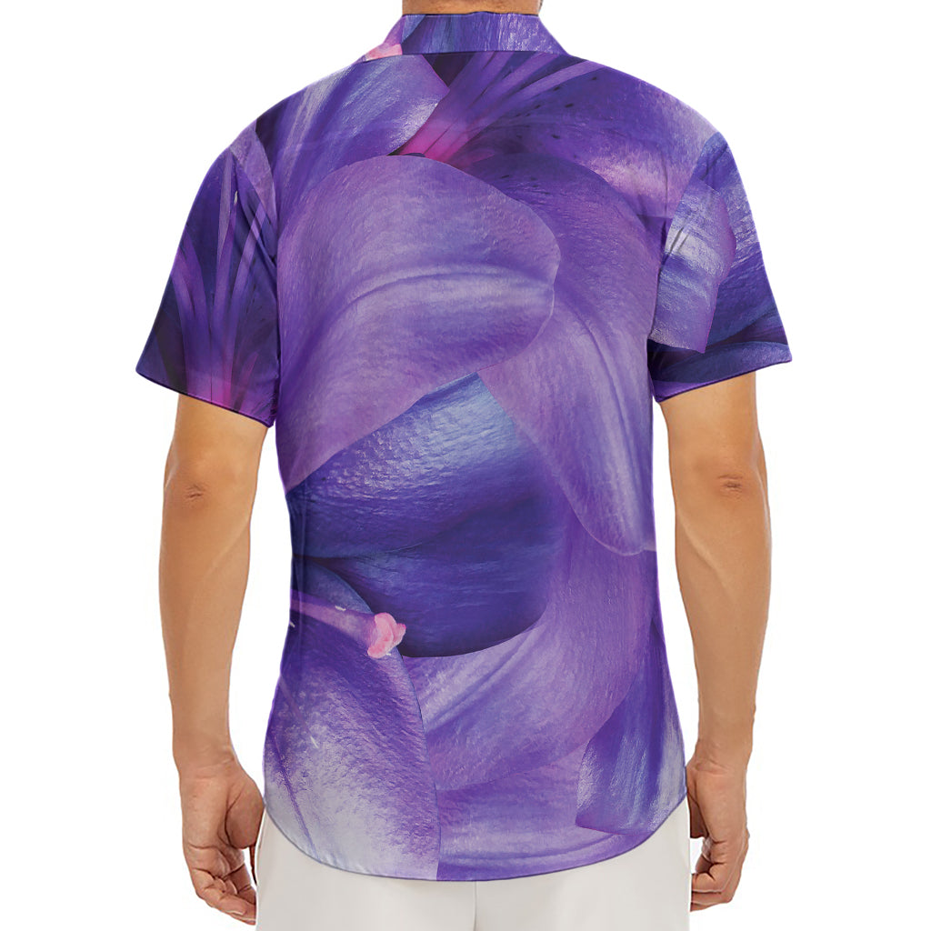 Purple Lily Flower Print Men's Deep V-Neck Shirt