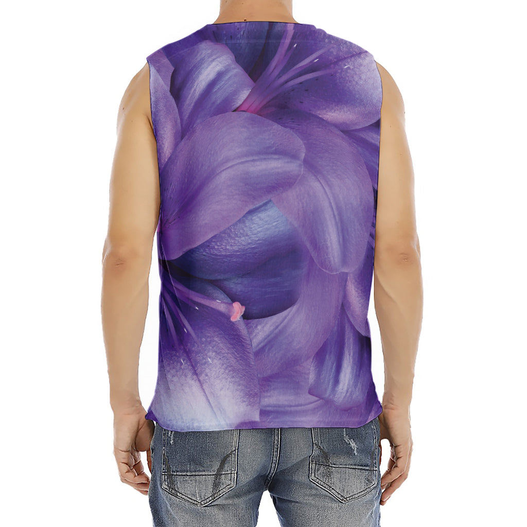 Purple Lily Flower Print Men's Fitness Tank Top