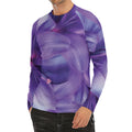 Purple Lily Flower Print Men's Long Sleeve Rash Guard