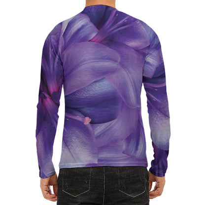 Purple Lily Flower Print Men's Long Sleeve Rash Guard
