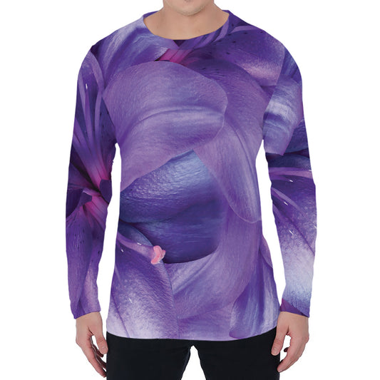 Purple Lily Flower Print Men's Long Sleeve T-Shirt
