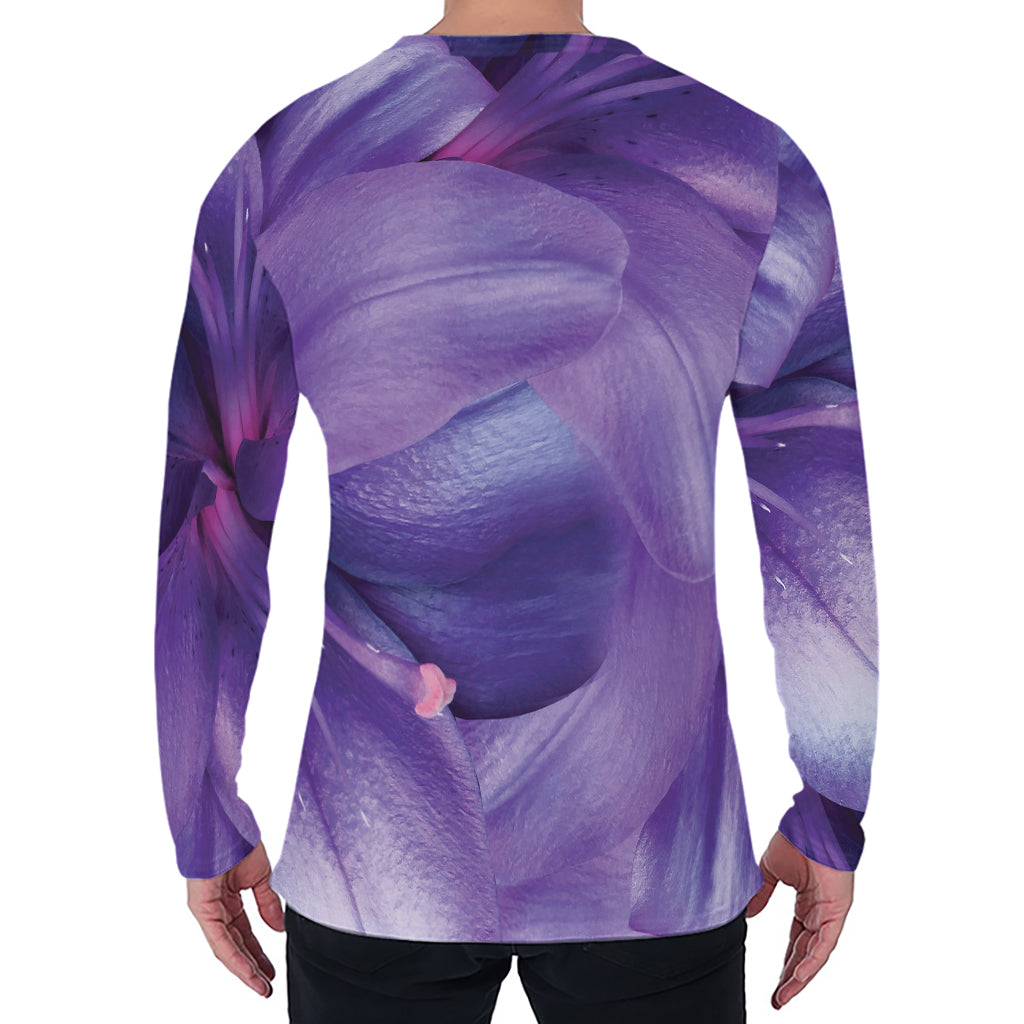 Purple Lily Flower Print Men's Long Sleeve T-Shirt