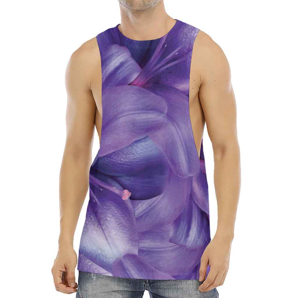 Purple Lily Flower Print Men's Muscle Tank Top