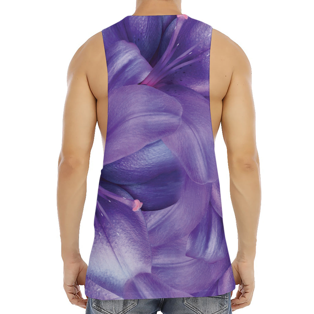 Purple Lily Flower Print Men's Muscle Tank Top