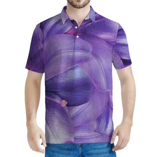Purple Lily Flower Print Men's Polo Shirt