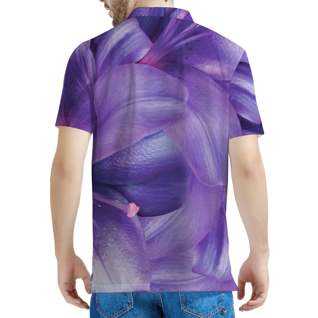 Purple Lily Flower Print Men's Polo Shirt