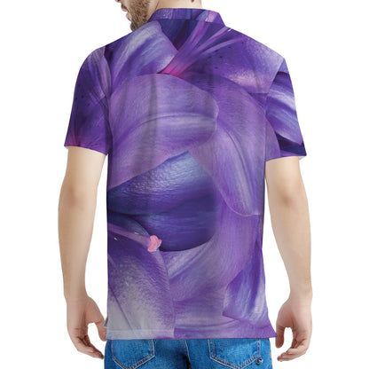Purple Lily Flower Print Men's Polo Shirt