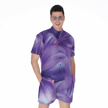 Purple Lily Flower Print Men's Rompers