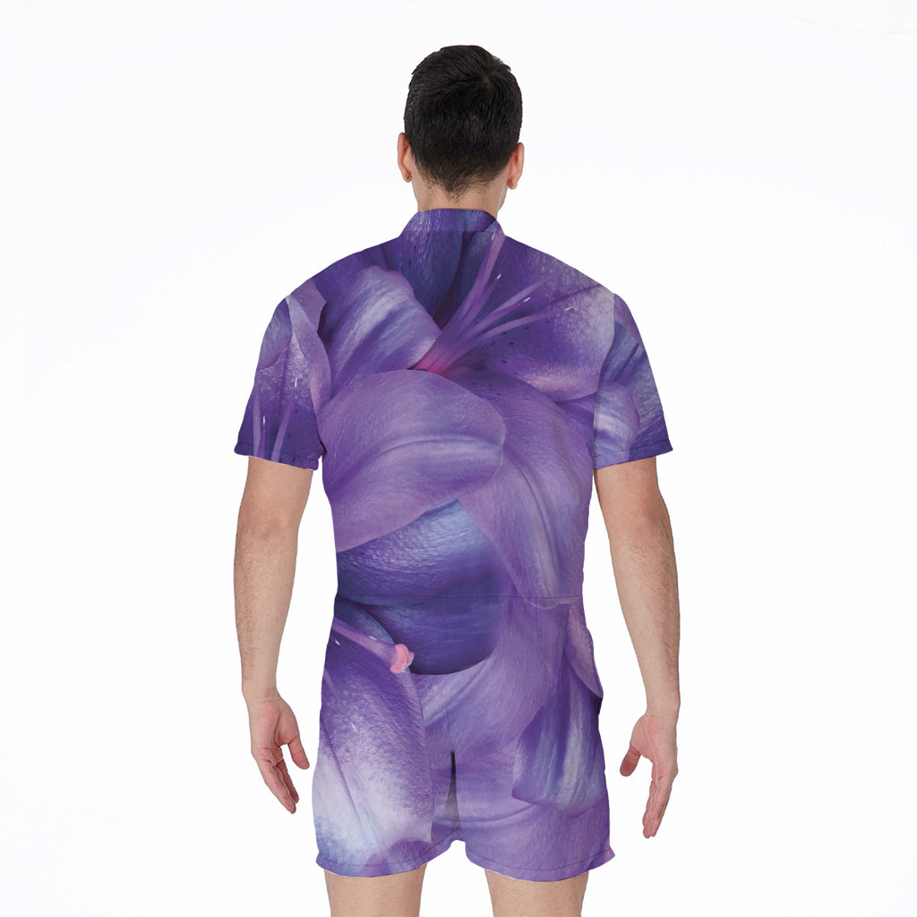 Purple Lily Flower Print Men's Rompers