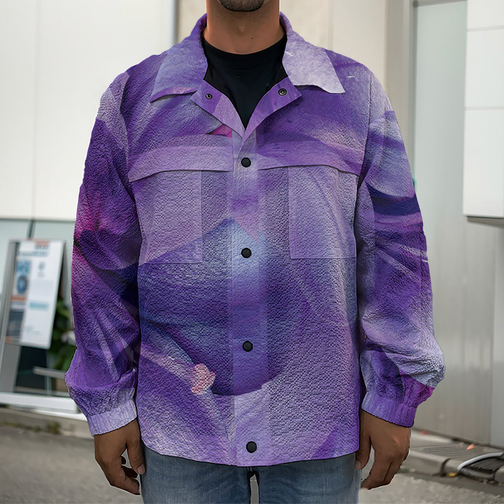 Purple Lily Flower Print Men's Shirt Jacket