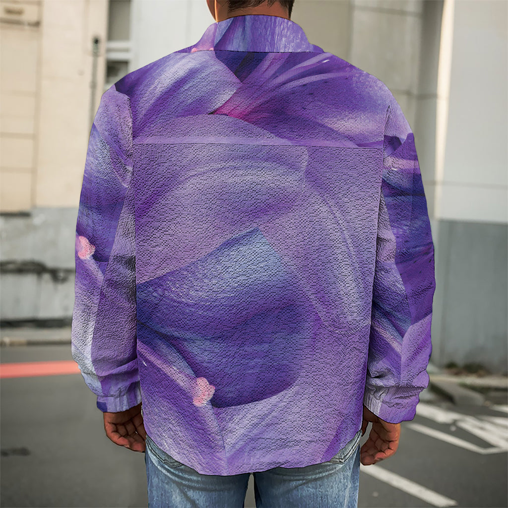 Purple Lily Flower Print Men's Shirt Jacket