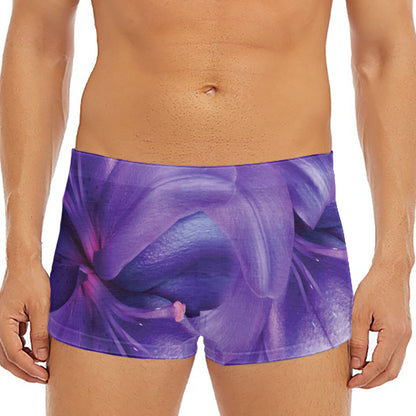 Purple Lily Flower Print Men's Short Boxer Briefs