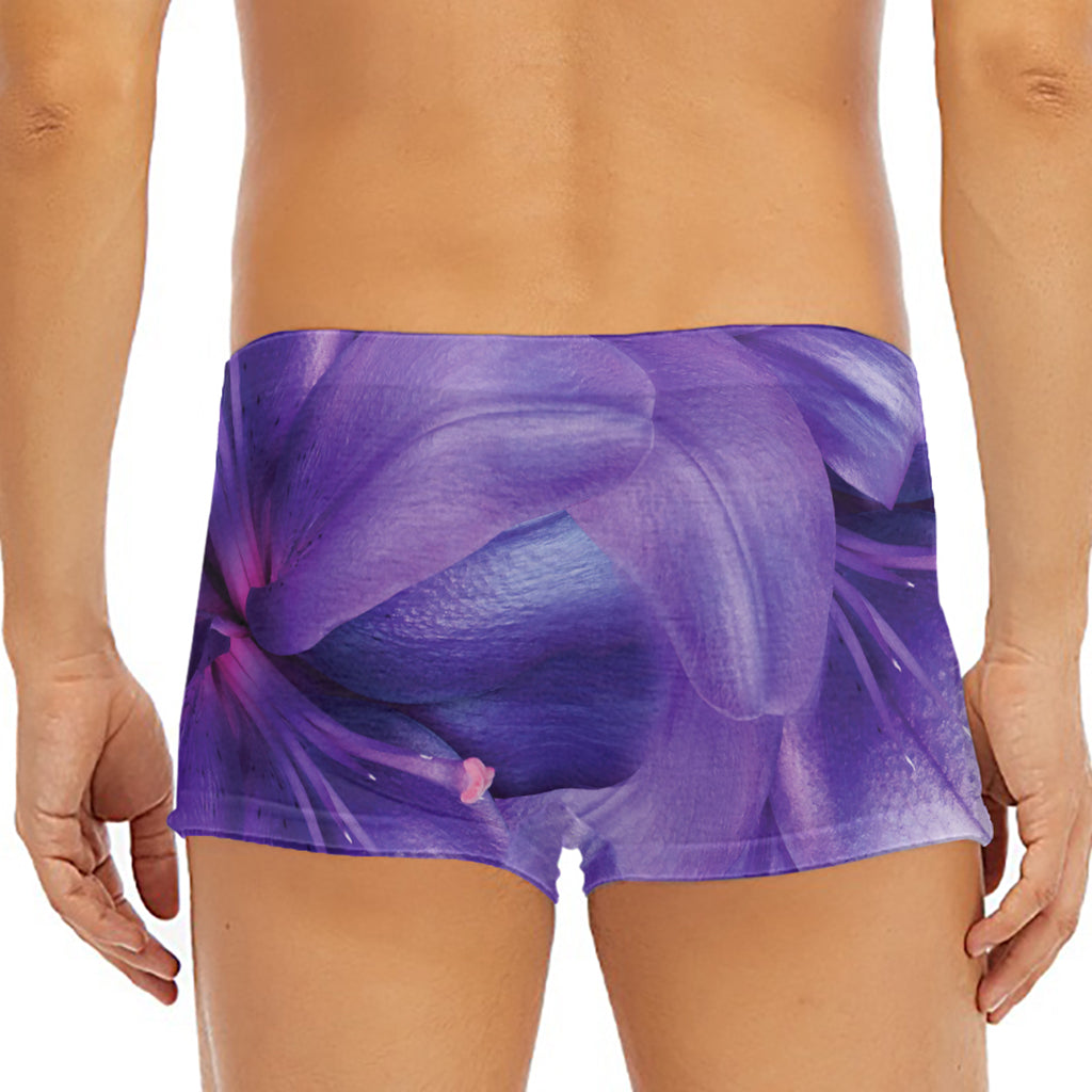 Purple Lily Flower Print Men's Short Boxer Briefs
