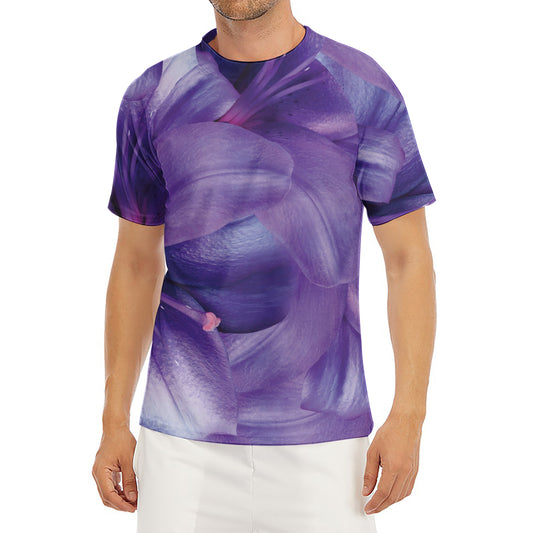 Purple Lily Flower Print Men's Short Sleeve Rash Guard